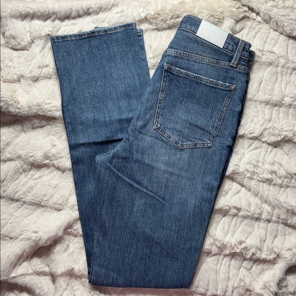 Pistola Colleen High Rise Split Hem Flare Jeans Size 30 Medium Wash LA Denim - Picture 2 of 5